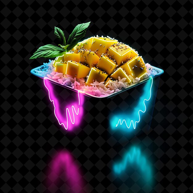 PSD neon art nouveau curves mango sticky rice in a branded recyc png neon food decor y2k collection