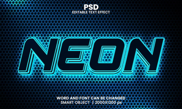 Neon blue color 3d editable photoshop text effect style with Modern background