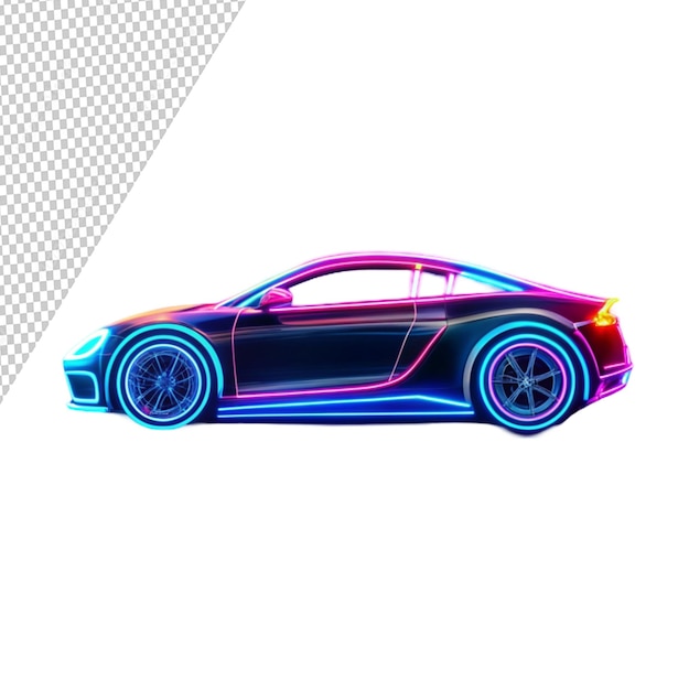 PSD neon car on transparent background