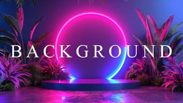 PSD neon circle with tropical plants