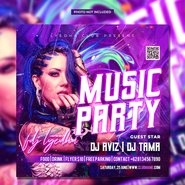 Neon Club dj party flyer social media post