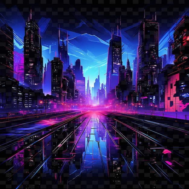 Neon Cyberpunk Citycyberpunk Cityscape Lineshigh Tech Buildi PNG Y2K Shapes Transparent Light Arts