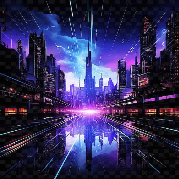 Neon Cyberpunk Citycyberpunk Cityscape Lineshigh Tech Buildi PNG Y2K Shapes Transparent Light Arts