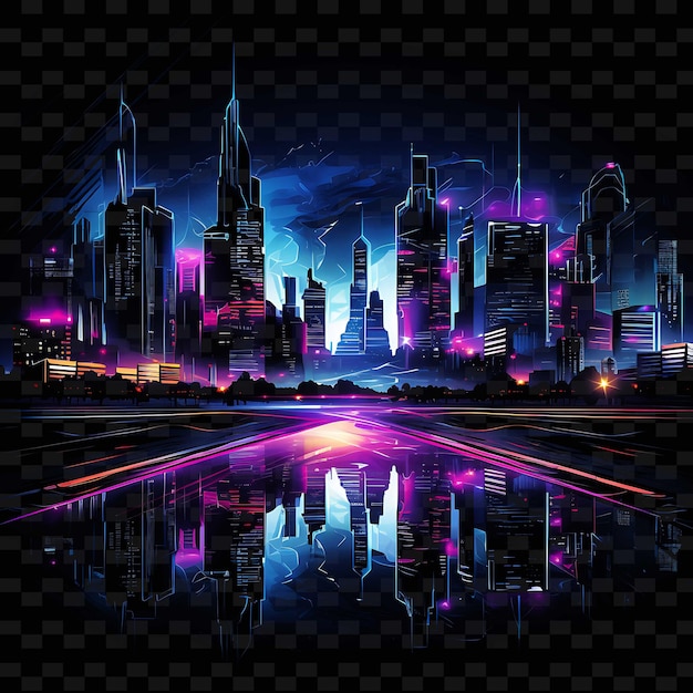 Neon Cyberpunk Citycyberpunk Cityscape Lineshigh Tech Buildi PNG Y2K Shapes Transparent Light Arts