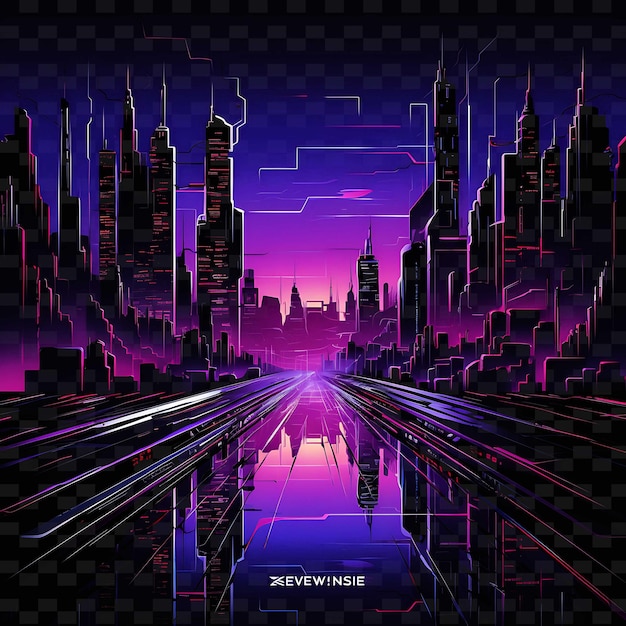 PSD neon cyberpunk citycyberpunk cityscape lineshigh tech buildi png y2k shapes transparent light arts