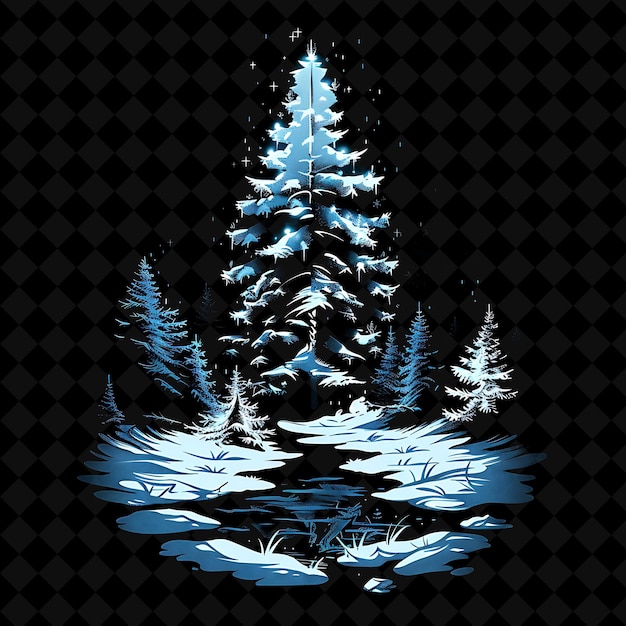 PSD neon enhanced winter forest inside a silhouette pine tree la png neon artistic landscape