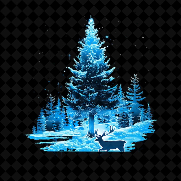 PSD neon enhanced winter forest inside a silhouette pine tree la png neon artistic landscape