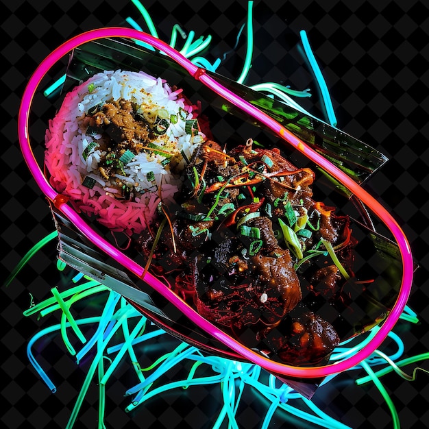 Neon Expressionist Brushstrokes Beef Rendang in a Biodegrada PNG Neon Food Decor Y2K Collection