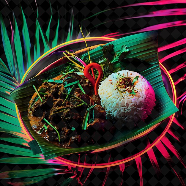 PSD neon expressionist brushstrokes beef rendang curry in a biod png neon food decor y2k collection