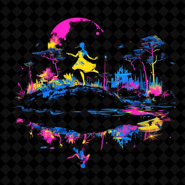 Neon Fauvist Forest Inside a Silhouette Dancer Landscape Hig PNG Neon Artistic Landscape