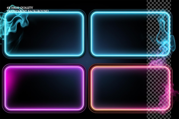 Neon frame in the shape of an empty rectangle on transparent background