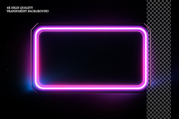 Neon frame in the shape of an empty rectangle on transparent background