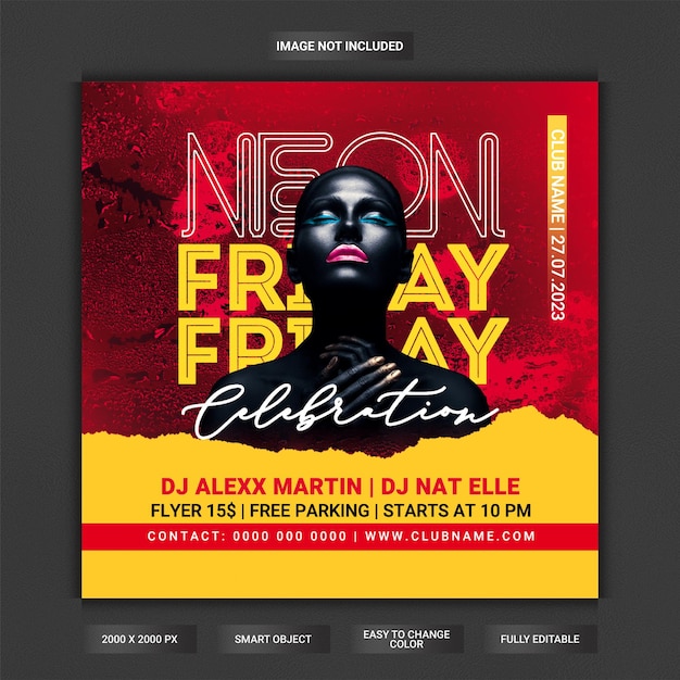 Neon friday celebration club party flyer