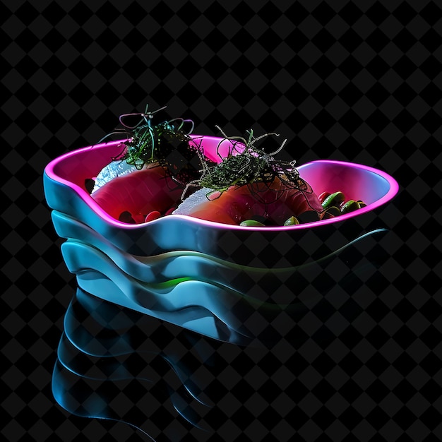 PSD neon geometric shapes hokkaido style scallop bowls in a mini png neon food decor y2k collection