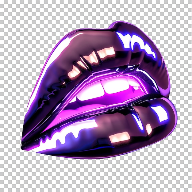 PSD neon glossy lips isolated against a transparent background