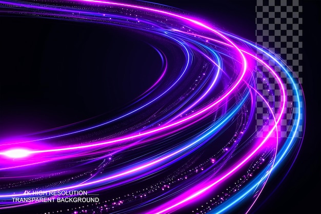 Neon glowing swirl wave electric light effect Purple hues on transparent background