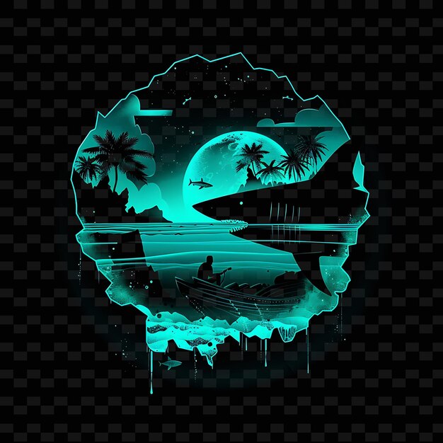 PSD neon gulf effect with a candidate at a gulf scene landscape neon line art landscape background