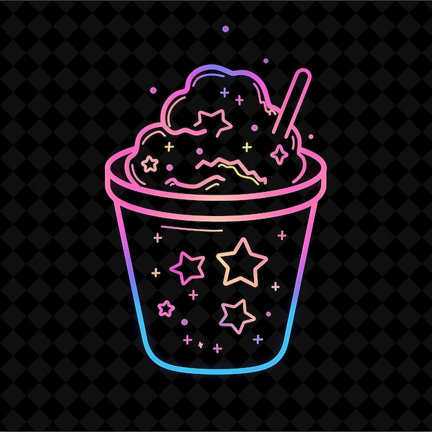 PSD neon kawaii motifs rainbow shaved ice in a branded recyclabl png neon food decor y2k collection