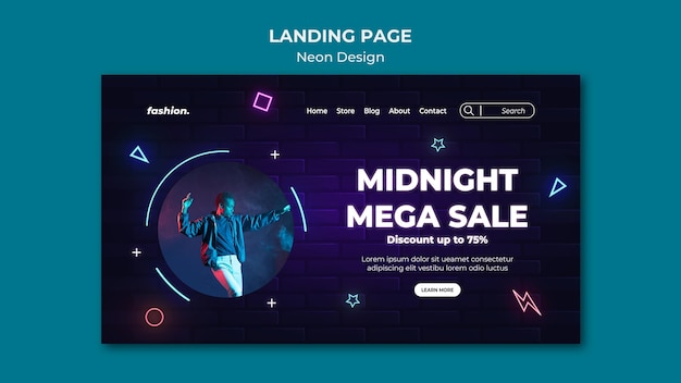 Neon landing page for clothing store sale