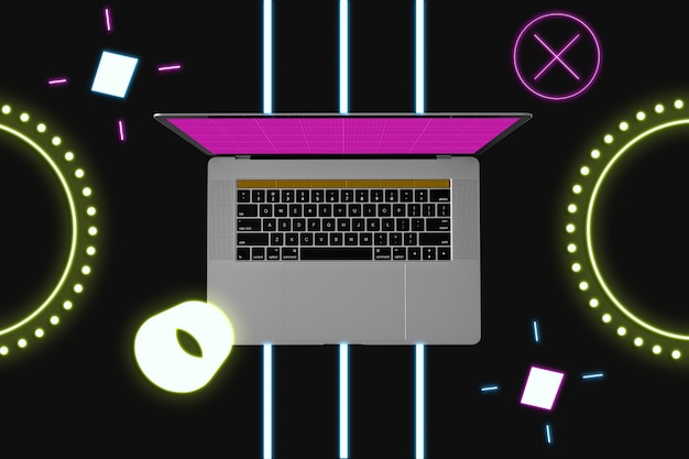 PSD neon laptop mockup