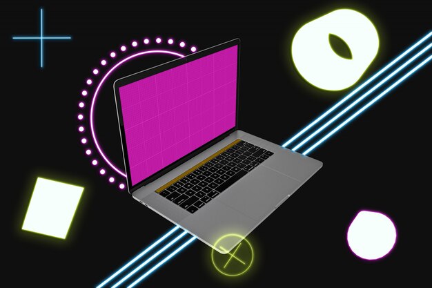 PSD neon laptop mockup