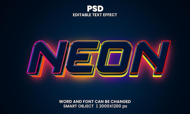 Neon light 3d editable text effect Premium Psd with background