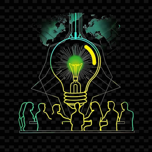 Neon Lightbulb Effect With a Candidate at a Brainstorming Se Neon Line Art Landscape Background