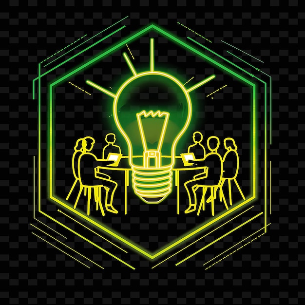 Neon Lightbulb Effect With a Candidate at a Brainstorming Se Neon Line Art Landscape Background