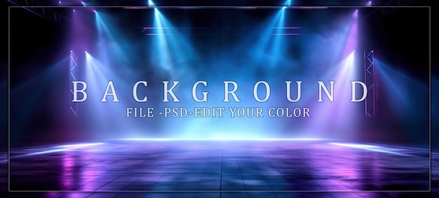 PSD neon lights stage with smoke and a grid floor