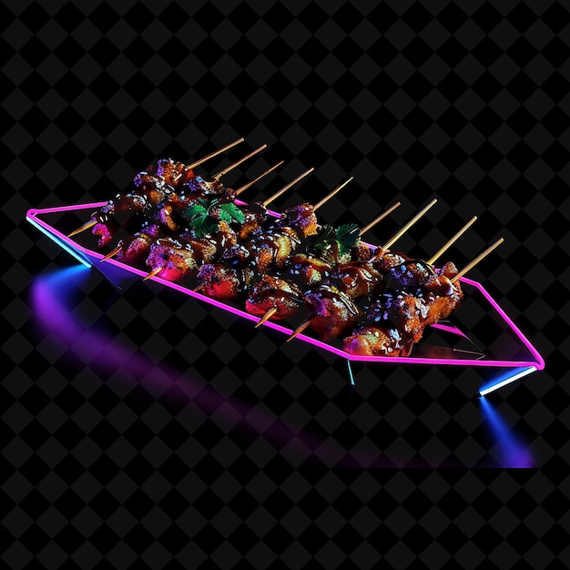 PSD neon neon noir lines yakitori skewers in a sleek black paper png neon food decor y2k collection