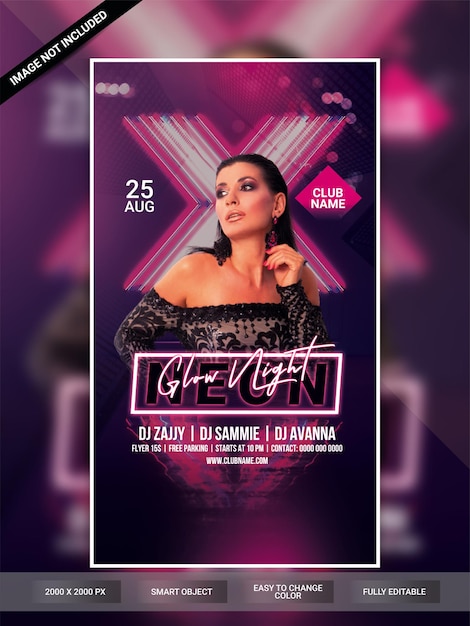 Neon night club party flyer or instagram post template