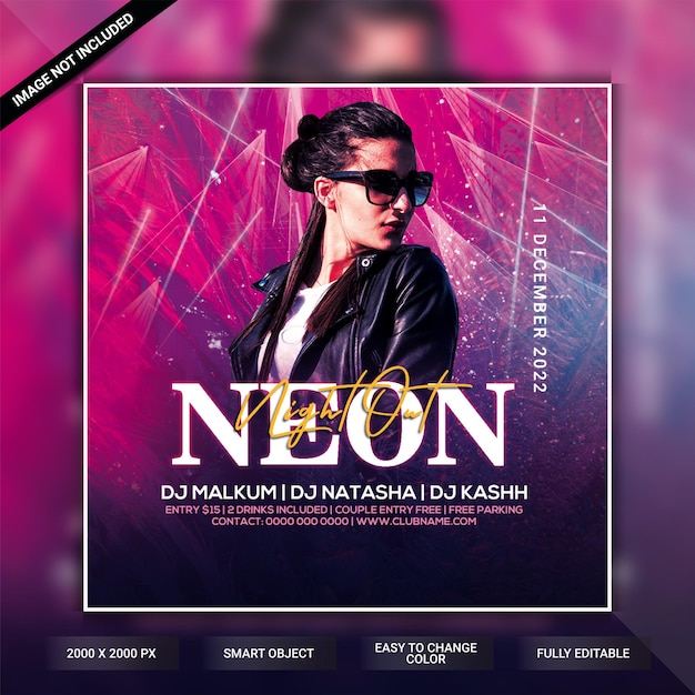 Neon night club party flyer template