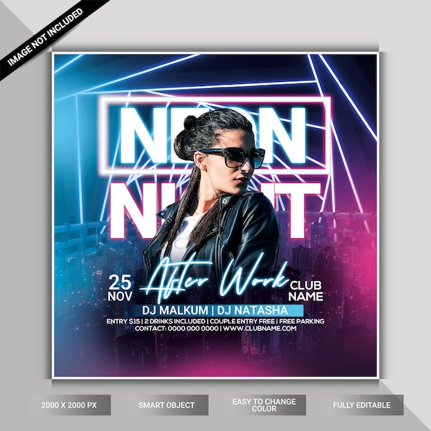 Neon night club party flyer template