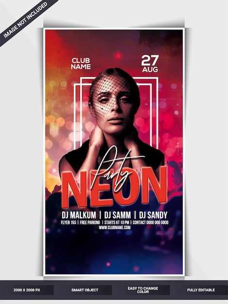 Neon night party instagram web banner template