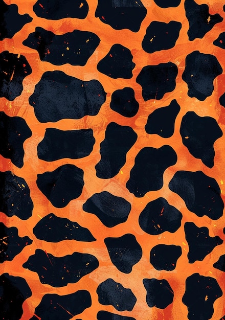 neon orange and black digital illustration pattern cheetah print design 1