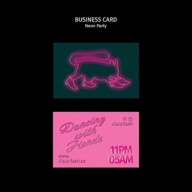 Neon party business card template design