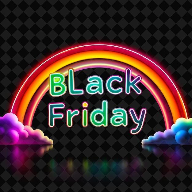 PSD neon rainbow black friday text arches with neon vibrant multicolor hues colorful spectrum rainbow gr