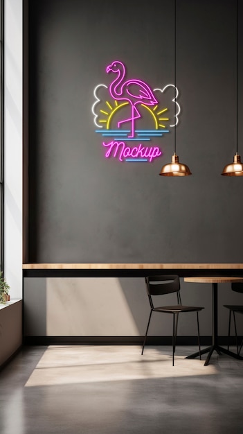 Neon restaurant or cafeteria logo mock-up design