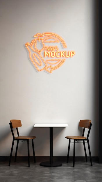 Neon restaurant or cafeteria logo mock-up design