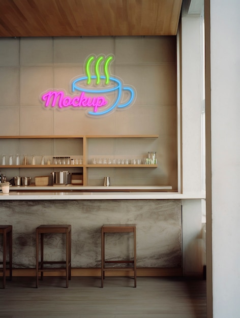 Neon restaurant or cafeteria logo mock-up design