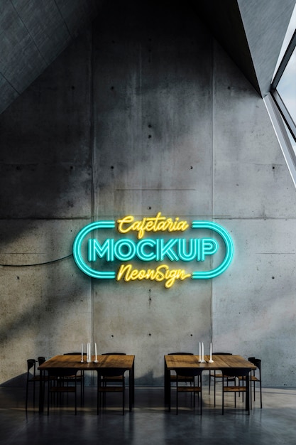 Neon restaurant wall logo mockup