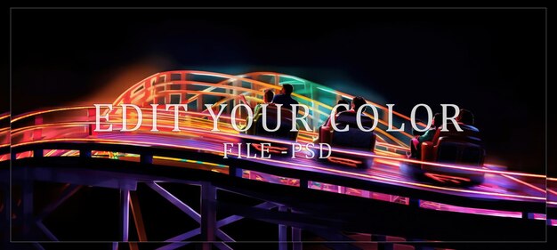 PSD neon rollercoaster ride at night