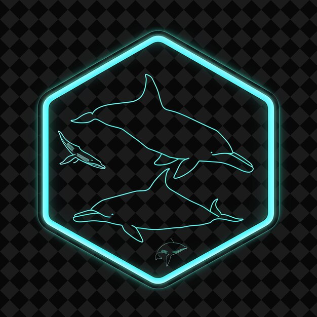 PSD a neon sign for a shark and dolphin on a black background