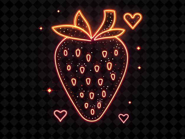 PSD a neon sign of a strawberry with hearts on it