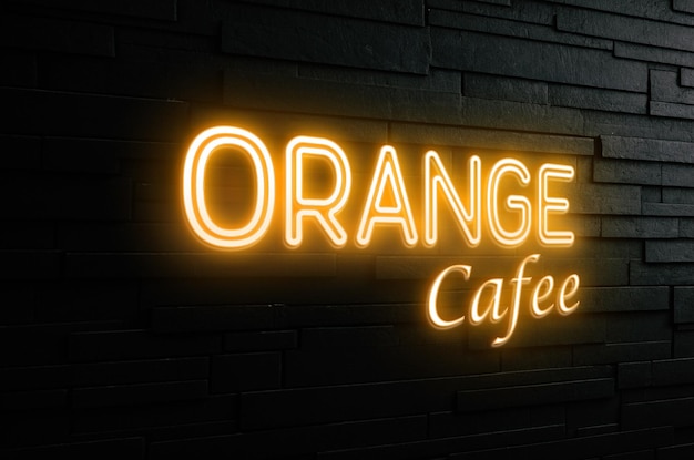 PSD a neon sign that says orange coffee on it