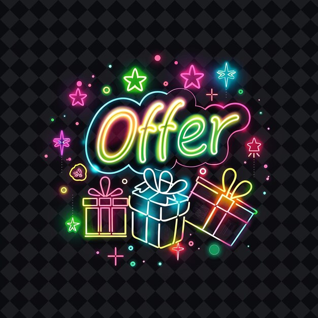 PSD a neon sign with a gift and a gift box with stars and text on it