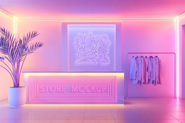 PSD neon store interior mockup