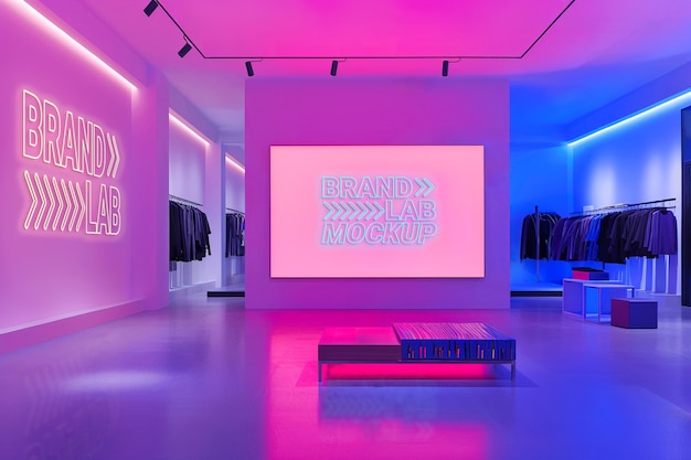 PSD neon store interior mockup