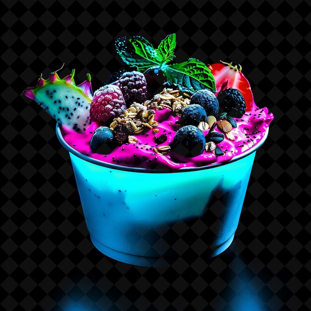 PSD neon surrealist motifs dragon fruit smoothie bowl in a brand png neon food decor y2k collection