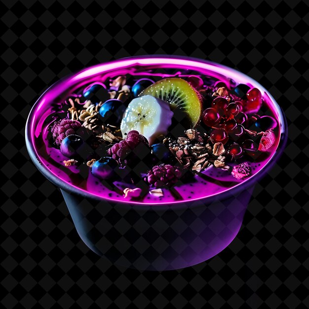 PSD neon surrealist motifs dragon fruit smoothie bowl in a brand png neon food decor y2k collection